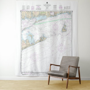 Block Island geluid en benaderingen nautische kaar Wandkleed