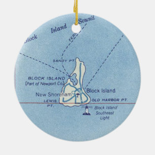 Block Island RI  Map Keramisch Ornament