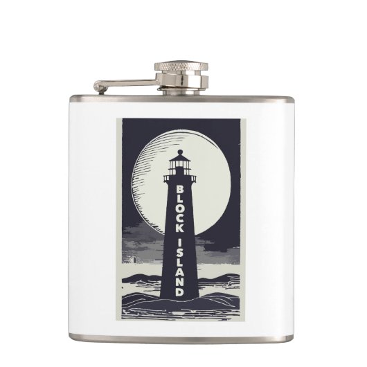 Block Island Vuurtoren Rhode Island Moon Heupfles (Voorkant)