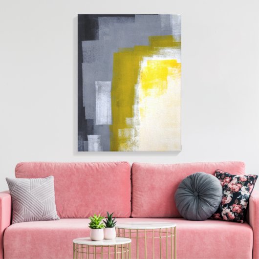'Block Party' Grijs en Geel Abstract Art Print (Insitu (Woonkamer))