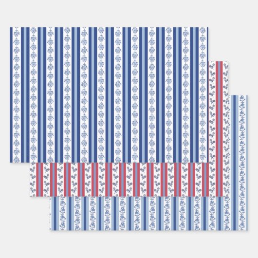 Block Print Botanical Stripes Inpakpapier Vel (Set)