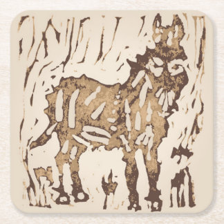 Block Print Sheep Donkey Quilt - brown donkey. Vierkante Kartonnen Onderzetter