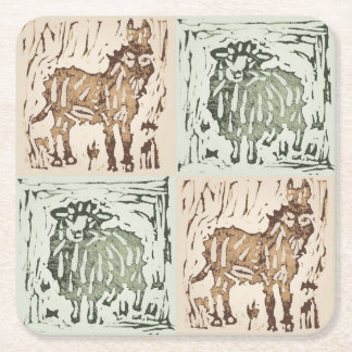 Block Print Sheep Donkey Quilt - farm animals. Vierkante Kartonnen Onderzetter