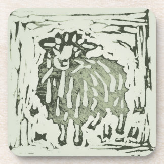 Block Print Sheep Donkey Quilt - green sheep. Bier Onderzetter