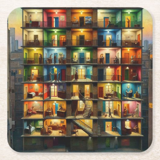 Block Vierkante Kartonnen Onderzetter (Voorkant)