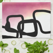 Blockchain: Abstract Roze, Geel, Zwart & Wit Theedoek (Gevouwen)