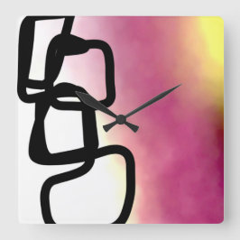 Blockchain: Abstract Roze, Geel, Zwart & Wit Vierkante Klok