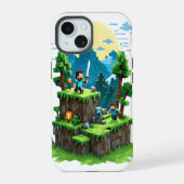 BlockQuest Adventures - Pixel Art iPhone 15 hoesje (Achterkant)