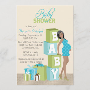 Blocks Baby shower Invitation African American Boy