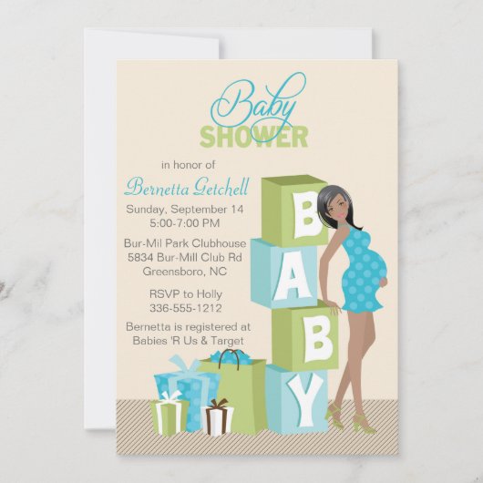 Blocks Baby shower Invitation Afro-Amerikaanse jon Kaart (Voorkant)