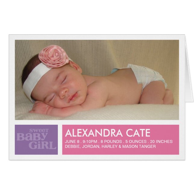 Blocks Girl Announcement Notecard (Voorkant Horizontaal)