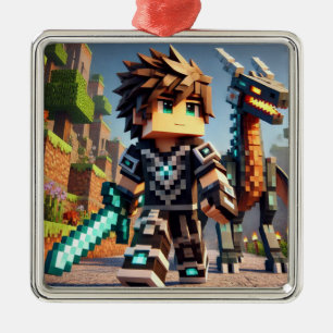 Blockstyle Dark Dragon Diamond Sword Metalen Ornament