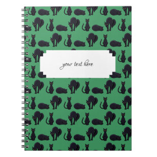 Blocky Black Cats Halloween Pixel Art Patroon Notitieboek