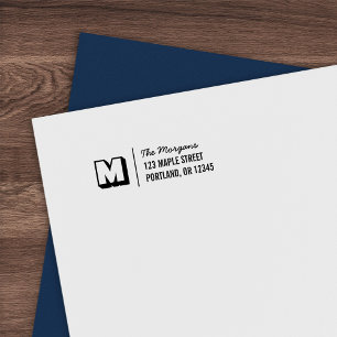 Blocky Monogram Script Familienaam Retouradres Zelfinktende Stempel