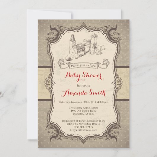 Blocs Baby shower Invitation Vintage Rétro (Devant)