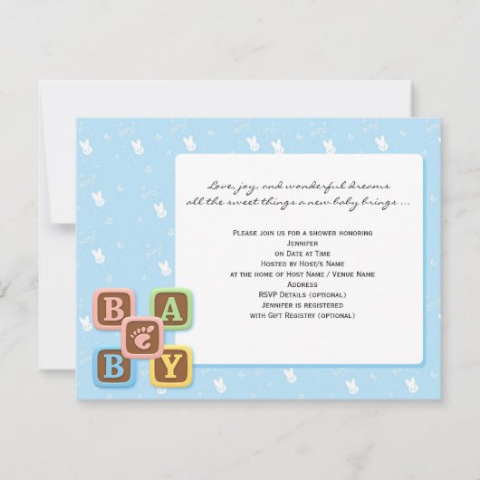 Blocs bébé sur Baby shower bleu Invitation (Devant)