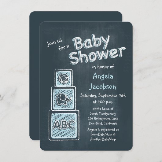 Blocs Bleus Chalkboard Baby shower Invitation (Devant / Derrière)