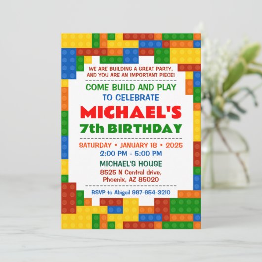 Blocs Colorés Invitation fête d'anniversaire (Debout devant)