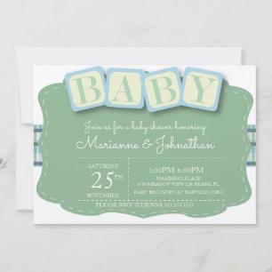 Blocs de Baby Shower Garçon Invitation à Carreaux