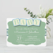 Blocs de Baby Shower Garçon Invitation Carreaux (Debout devant)