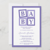 Blocs de bébé pourpre Invitation Baby shower fille (Devant)
