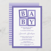 Blocs de bébé pourpre Invitation Baby shower fille (Devant / Derrière)