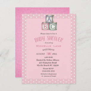 Blocs de bébé rose et blanc Invitation à la douche