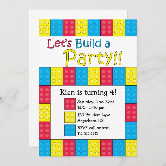 Blocs de construction Invitation d'anniversaire (Devant / Derrière)