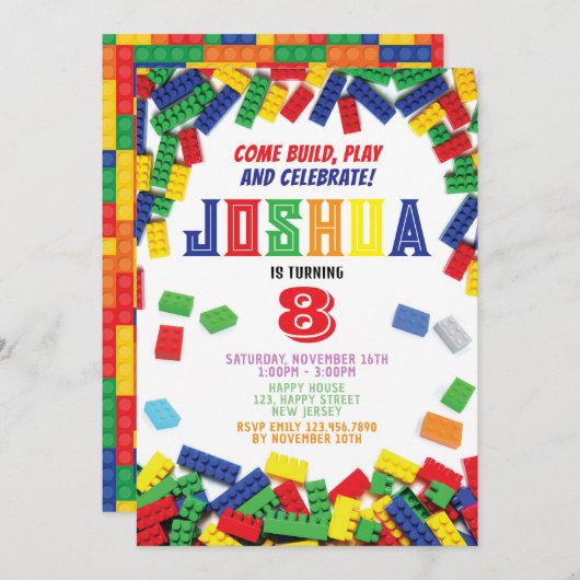 Blocs de construction Invitation d'anniversaire. B (Devant / Derrière)