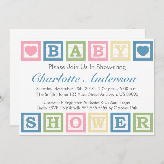 Blocs de construction Invitations de Baby shower ( (Devant / Derrière)