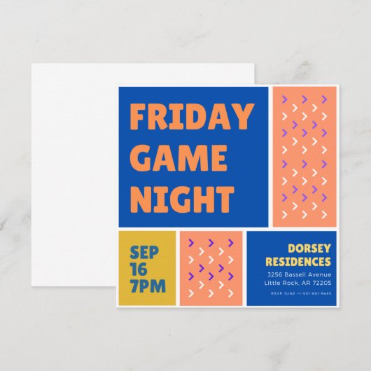 Blocs de couleurs Jeu Nuit Invitation (Devant / Derrière)