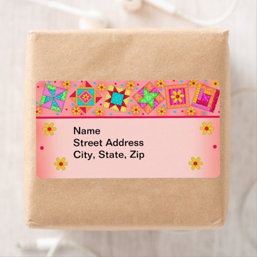 Blocs de courtepointe Orange Coral Étiquette d'exp (En situation)