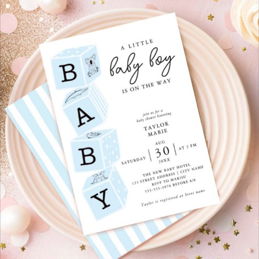 Blocs de jouets | Baby shower garçon Invitation bl