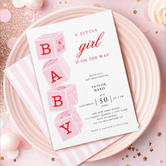 Blocs de jouets roses | Invitation Baby shower fil