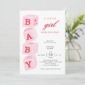 Blocs de jouets roses | Invitation Baby shower fil (Debout devant)