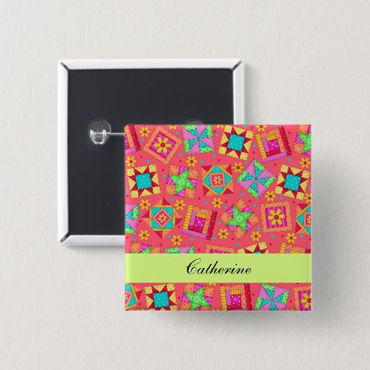 Blocs de surface de Patchwork vert rouge Nom Badge (Devant & derrière)