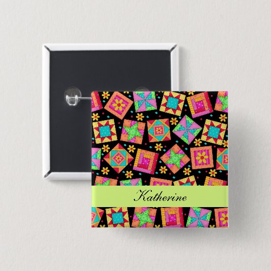 Blocs de surface en Patchwork vert noir Nom Badge (Devant & derrière)