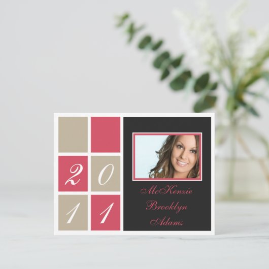 Blocs modernes Faire-part de graduation (rose) (Debout devant)