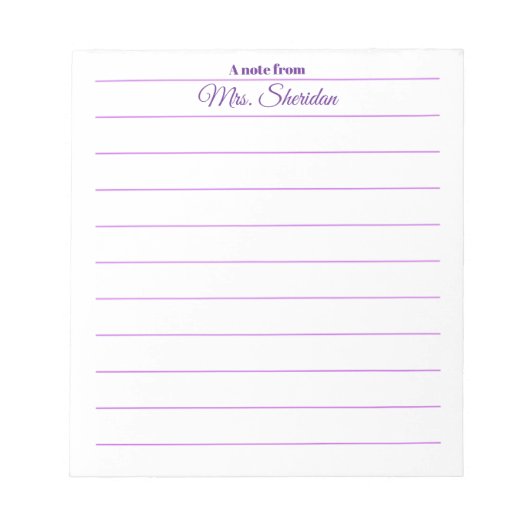 Blocs-notes de professeur papier ligné violet Un m (Devant)