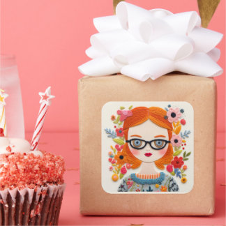 Blocs. Sticker Nerd pour fille rousse