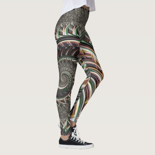 Bloed Fractal Metallic Stripes Nautilus Swirl Leggings (Rechts)