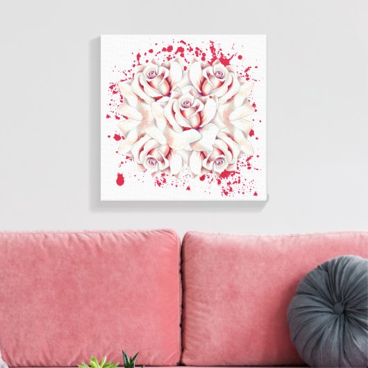 Bloed gespetterde rozen canvas afdruk (Insitu (Woonkamer))