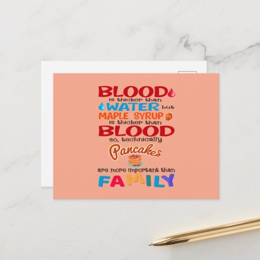 Bloed is dikker dan water, maar esdoornsiroop is briefkaart (Voorkant / Achterkant in situ)