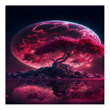 Bloed Maan stijgt. Paarse roze maanfantasie