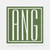 Bloed modern 3 Initialen monogram | Bosgroen Servet (Voorkant)