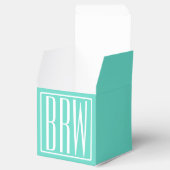 Bloed modern 3 Initialen monogram | White on Aqua Bedankdoosjes (Geopend)