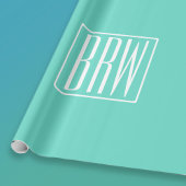 Bloed modern 3 Initialen monogram | White on Aqua Cadeaupapier