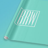 Bloed modern 3 Initialen monogram | White on Aqua Cadeaupapier