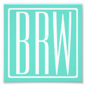 Bloed modern 3 Initialen monogram | White on Aqua Foto Afdruk (Voorkant)