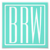 Bloed modern 3 Initialen monogram | White on Aqua